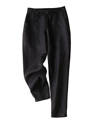 IXIMO Women's 100% Linen Tapered Pants with Drawstring Back Elastic Waist