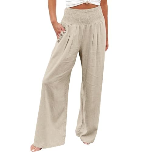Women's Casual High Waisted Wide Leg Linen Pants