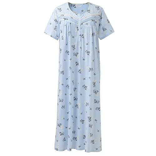 Soft 100% Cotton Women's Nightgowns, Comfortable Short Sleeves