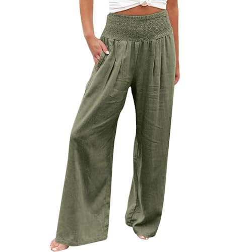 Women's Casual High Waisted Wide Leg Linen Pants