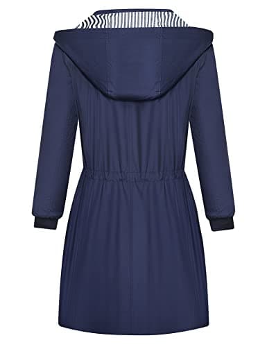 Bloggerlove Navy Blue Striped Rain Jacket with Black Plaid Lining (L Bundle)