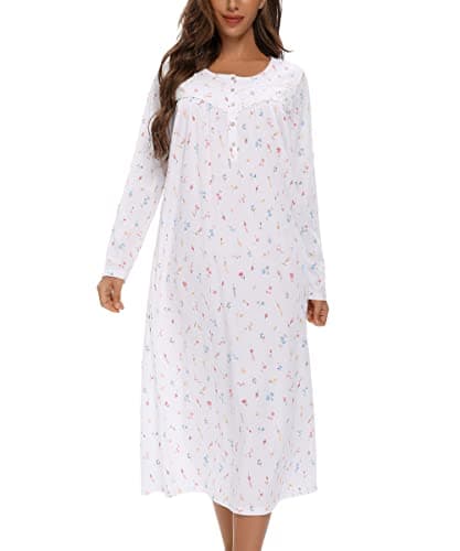 Long Sleeve Cotton Nightgowns for Women