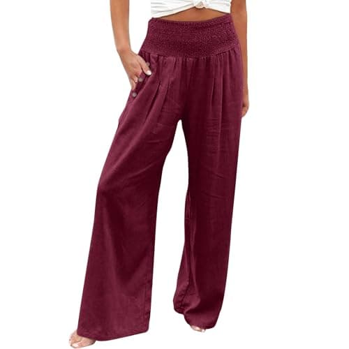 Women's Casual High Waisted Wide Leg Linen Pants