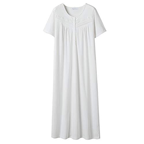 Soft 100% Cotton Women's Nightgowns, Comfortable Short Sleeves