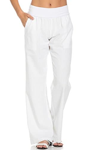 Poplooks Women's Comfy Linen Pants