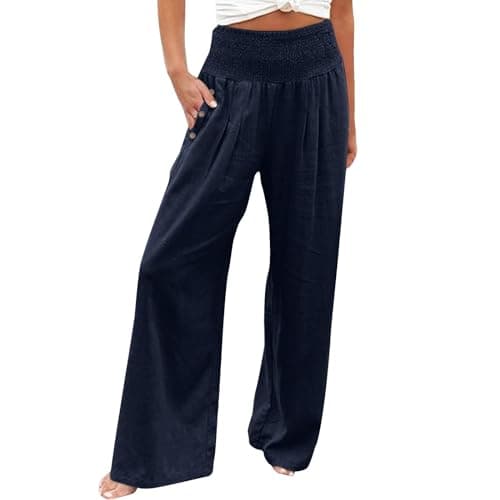 Women's Casual High Waisted Wide Leg Linen Pants