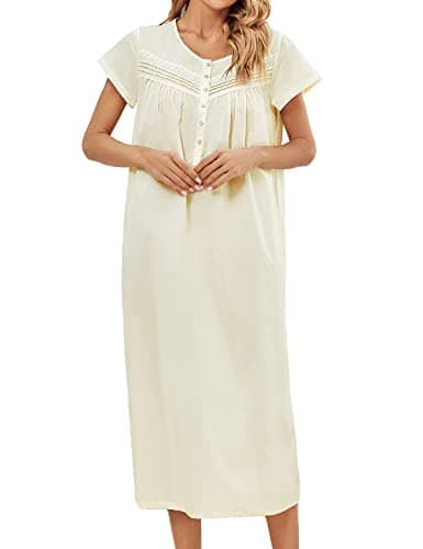 IZZY + TOBY Women's Soft Cotton Nightgowns Long Sleeve Pajamas