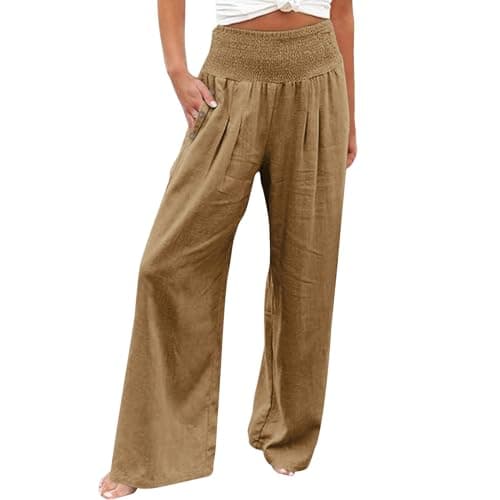 Women's Casual High Waisted Wide Leg Linen Pants