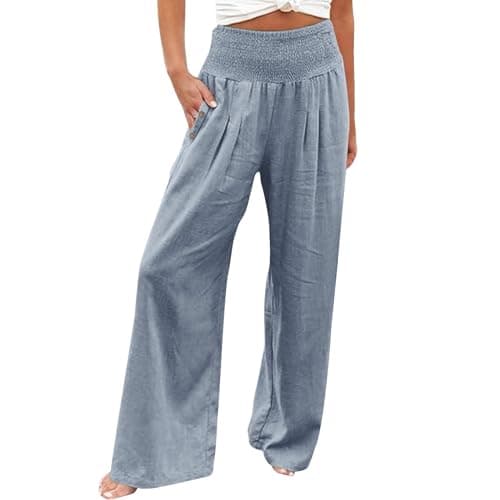 Women's Casual High Waisted Wide Leg Linen Pants