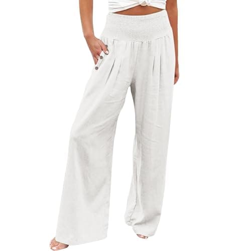 Women's Casual High Waisted Wide Leg Linen Pants