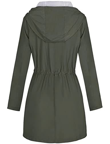 Women's Waterproof Lightweight Rain Jacket with Hood in Army Green