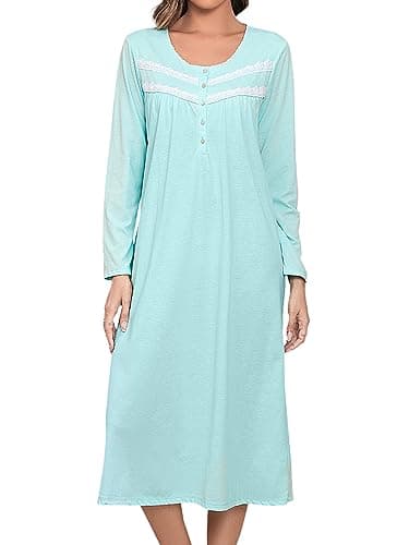 JRYNOEU Soft Long Sleeve Cotton Nightgowns for Women