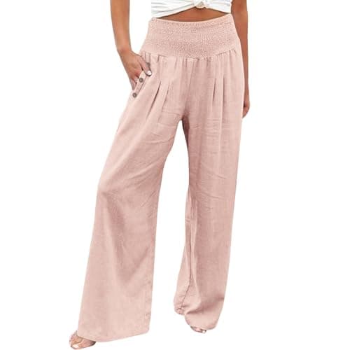 Women's Casual High Waisted Wide Leg Linen Pants