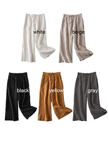 FTCayanz Women's Linen Cropped Wide Leg Pocket Pants Elastic Waist CasualPalazzo