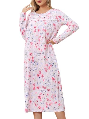 JRYNOEU Soft Long Sleeve Cotton Nightgowns for Women