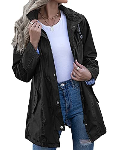Kikibell Women's Striped Hooded Raincoat