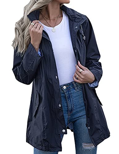 Kikibell Women's Striped Hooded Raincoat