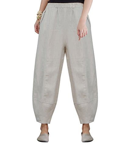 IXIMO Women's Comfortable Linen Crop Tapered Pants with Elastic Waist