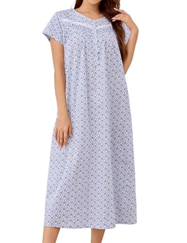 IZZY + TOBY Women's Soft Cotton Nightgowns Long Sleeve Pajamas