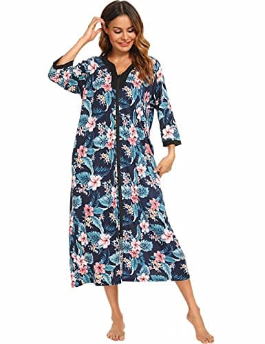 Bloggerlove Womens Long Zip Up House Coat Sleepwear