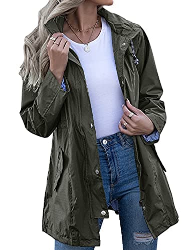 Kikibell Women's Striped Hooded Raincoat