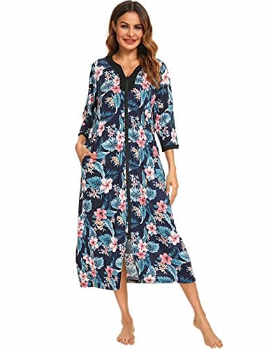 Bloggerlove Womens Long Zip Up House Coat Sleepwear