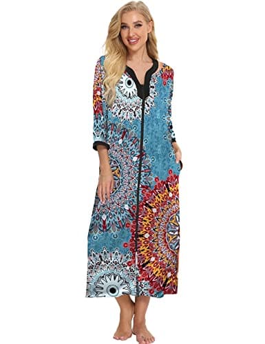 Bloggerlove Womens Long Zip Up House Coat Sleepwear