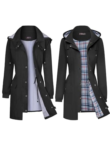 Bloggerlove Striped Rain Jacket with Plaid Lining Rain Jacket Black XL (Bundle)