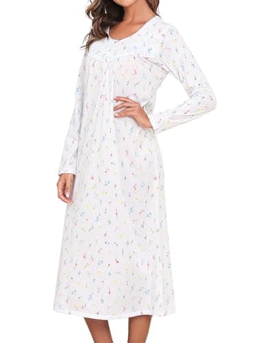 JRYNOEU Soft Long Sleeve Cotton Nightgowns for Women