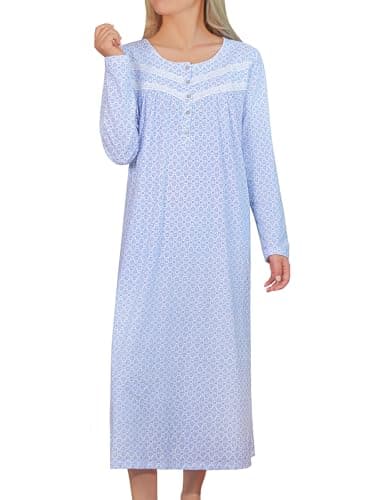 JRYNOEU Soft Long Sleeve Cotton Nightgowns for Women