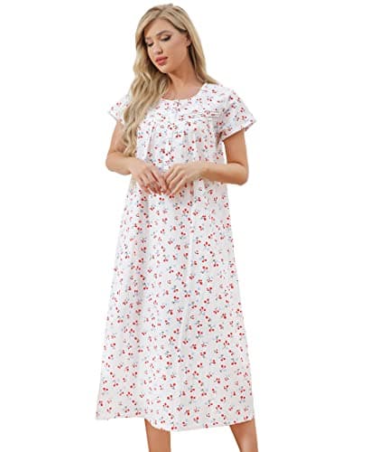 IZZY + TOBY Women's Soft Cotton Nightgowns Long Sleeve Pajamas