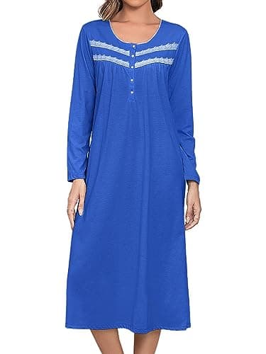 JRYNOEU Soft Long Sleeve Cotton Nightgowns for Women