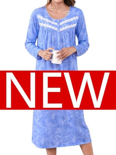 JRYNOEU Soft Long Sleeve Cotton Nightgowns for Women