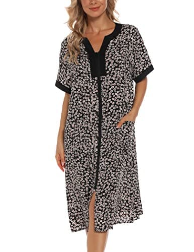 Women's House Dresses with Zipper Front, Lightweight Duster Robe