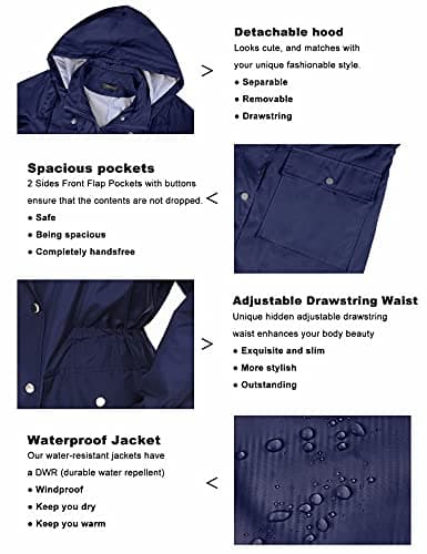 Bloggerlove Navy Blue Striped Rain Jacket with Black Plaid Lining (L Bundle)