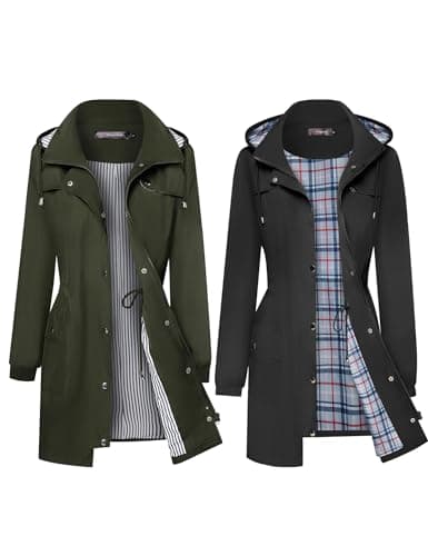 Bloggerlove Army Green Striped Rain Jacket with Black Plaid Lining (XL Bundle)