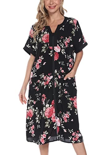 Women's House Dresses with Zipper Front, Lightweight Duster Robe