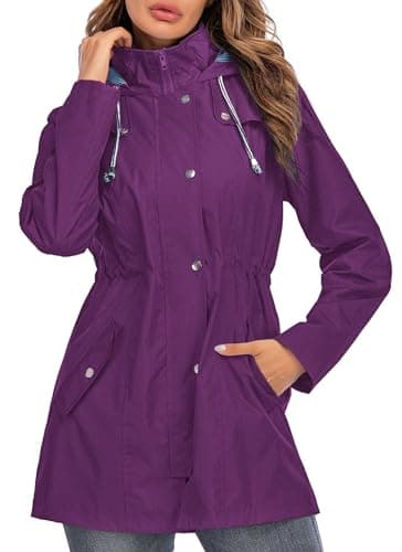 Kikibell Women's Striped Hooded Raincoat