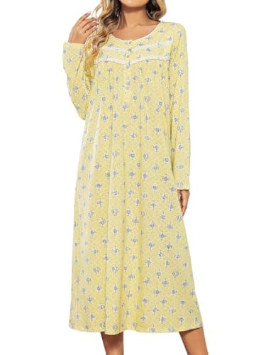 JRYNOEU Soft Long Sleeve Cotton Nightgowns for Women