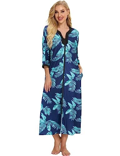 Bloggerlove Womens Long Zip Up House Coat Sleepwear