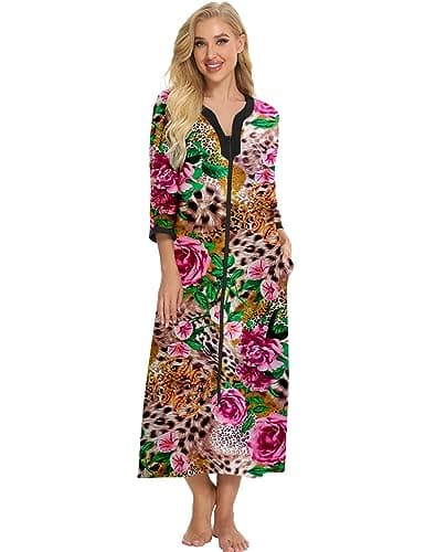 Bloggerlove Womens Long Zip Up House Coat Sleepwear