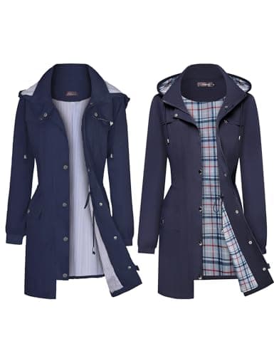 Bloggerlove Striped Rain Jacket with Plaid Lining Navy Blue L (Bundle)