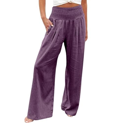 Women's Casual High Waisted Wide Leg Linen Pants