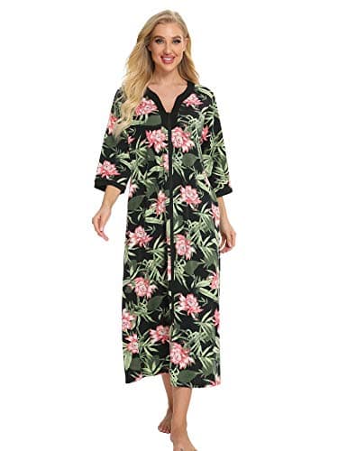 Bloggerlove Womens Long Zip Up House Coat Sleepwear
