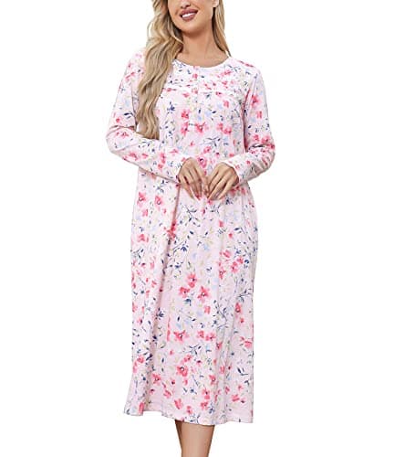Long Sleeve Cotton Nightgowns for Women