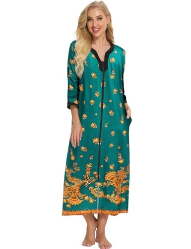 Bloggerlove Womens Long Zip Up House Coat Sleepwear
