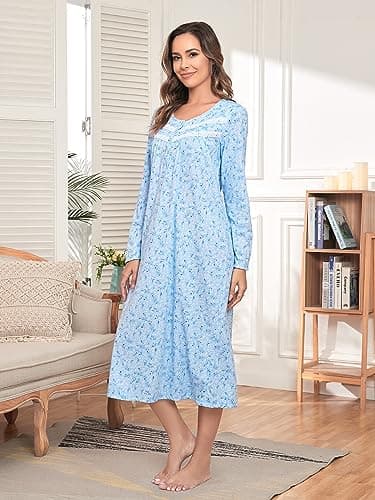 JRYNOEU Soft Long Sleeve Cotton Nightgowns for Women