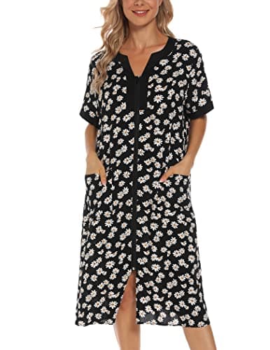 Women's House Dresses with Zipper Front, Lightweight Duster Robe