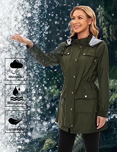 Bloggerlove Army Green Striped Rain Jacket with Black Plaid Lining (XL Bundle)