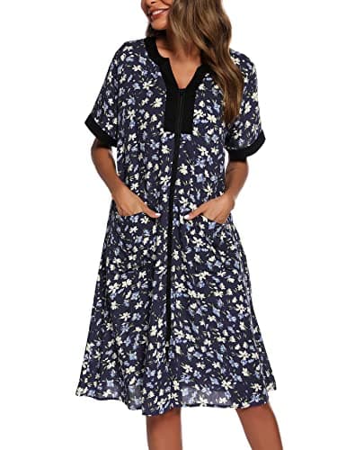 Women's House Dresses with Zipper Front, Lightweight Duster Robe